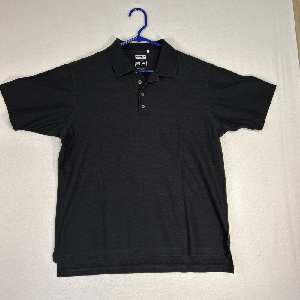 Adidas Polo Shirt Mens Medium Black Golf Textured Short Sleeve Climalite 810071
